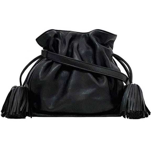 Loewe tassel Flamenco Black drawstring Nappa Anagram Bag fringe - Picture 1 of 9